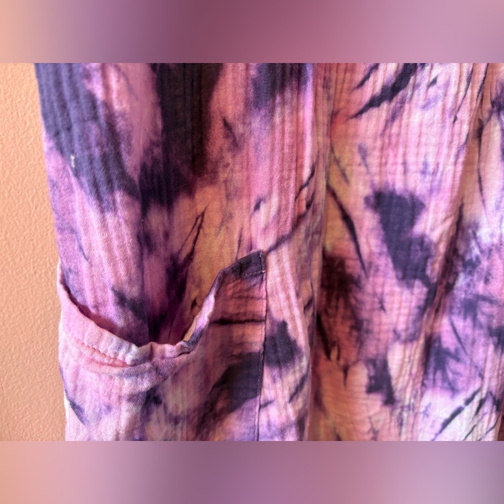 Show Me Your Mumu Weekend Mini Dress in purple tie, pockets, oversized fit Sz S - Picture 3 of 9